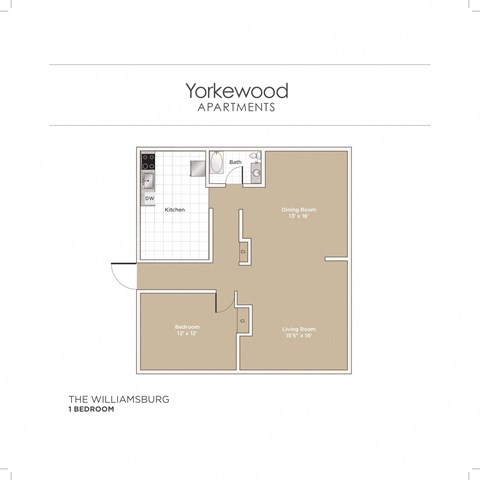 Floor plan for 1 bed, 1 bath, 693 sqft